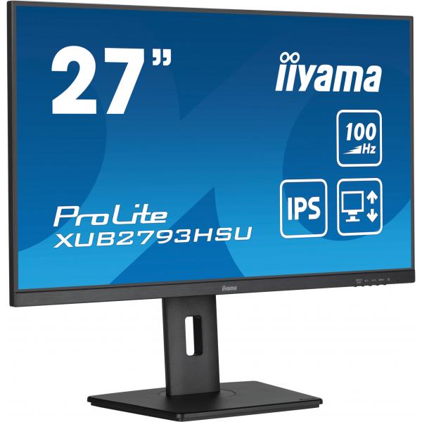 Iiyama ProLite XUB2793HSU-B7 Monitor PC 68,6 cm [27] 1920 x 1080 Pixel Full HD LED Nero (iiyama ProLite XUB2793HSU-B7 - Monitor a LED - 27 - 1920 x 1080 Full HD [1080p] @ 100 Hz - IPS - 250 cd/m? - 1300:1 - 1 ms - HDMI, DisplayPort - altoparlanti - n...
