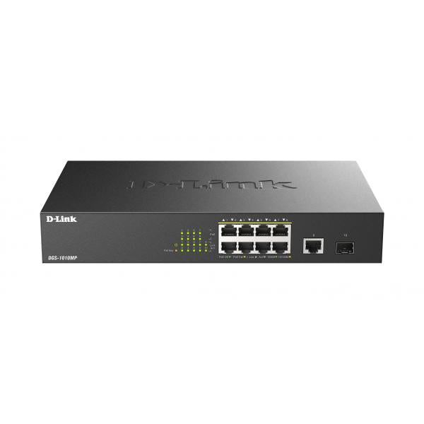 D-Link DGS-1010MP/E switch di rete Non gestito L2 Gigabit Ethernet [10/100/1000] Supporto Power over Ethernet [PoE] 1U Nero (10-Port Gigabit PoE+ - Unmanaged Switch with 1 x SFP - port and 1 x Gigabit Uplink Port - Warranty: 24M)D-linkDGS-1010MP/E