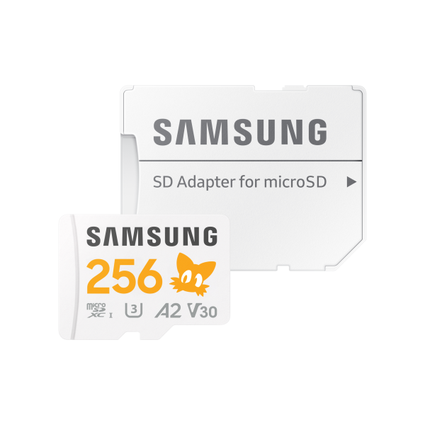 Samsung MicroSD PRO Plus Sonic 256 GB (Samsung PRO Plus MB-MD256SA - Sonic the Hedgehog flash memory card [microSDXC to SD adapter included] - 256 GB - A2 / Video Class V30 / UHS-I U3 - microSDXC UHS-I - white)Samsung8806095844633MB-MD256SA/LC1