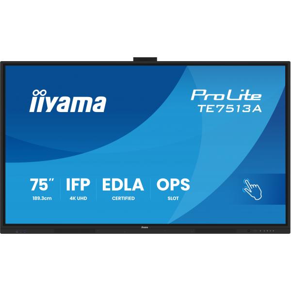 Iiyama TE7513A-B1AG visualizzatore di messaggi Pannello piatto interattivo 190,5 cm [75] Wi-Fi 450 cd/m 4K Ultra HD Nero Touch screen Processore integrato Android 18/7 (iiyama TE7513A-B1AG Signage Display Interactive flat panel 190.5 cm [75'] Wi-Fi 4...