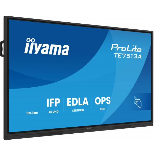 Iiyama TE7513A-B1AG visualizzatore di messaggi Pannello piatto interattivo 190,5 cm [75] Wi-Fi 450 cd/m 4K Ultra HD Nero Touch screen Processore integrato Android 18/7 (iiyama TE7513A-B1AG Signage Display Interactive flat panel 190.5 cm [75'] Wi-Fi 4...