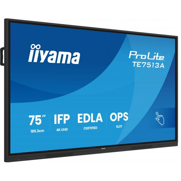 Iiyama TE7513A-B1AG visualizzatore di messaggi Pannello piatto interattivo 190,5 cm [75] Wi-Fi 450 cd/m 4K Ultra HD Nero Touch screen Processore integrato Android 18/7 (iiyama TE7513A-B1AG Signage Display Interactive flat panel 190.5 cm [75'] Wi-Fi 4...