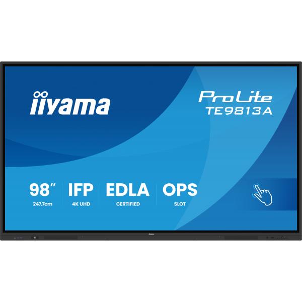 Iiyama TE9813A-B1AG visualizzatore di messaggi Pannello piatto interattivo 2,48 m [97.5] Wi-Fi 450 cd/m 4K Ultra HD Nero Touch screen Processore integrato Android 18/7 (98 PROLITE TE9813A-B1AG - 98 PureTouch IR with 40 point touch with android 14)Iiy...