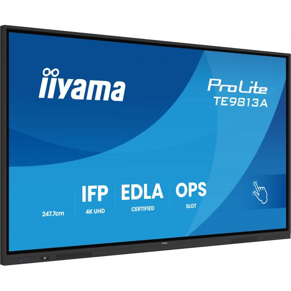 Iiyama TE9813A-B1AG visualizzatore di messaggi Pannello piatto interattivo 2,48 m [97.5] Wi-Fi 450 cd/m 4K Ultra HD Nero Touch screen Processore integrato Android 18/7 (98 PROLITE TE9813A-B1AG - 98 PureTouch IR with 40 point touch with android 14)Iiy...