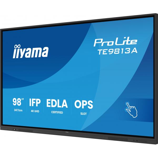 Iiyama TE9813A-B1AG visualizzatore di messaggi Pannello piatto interattivo 2,48 m [97.5] Wi-Fi 450 cd/m 4K Ultra HD Nero Touch screen Processore integrato Android 18/7 (98 PROLITE TE9813A-B1AG - 98 PureTouch IR with 40 point touch with android 14)Iiy...