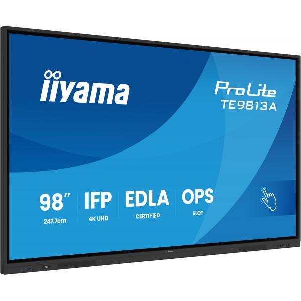 Iiyama TE9813A-B1AG visualizzatore di messaggi Pannello piatto interattivo 2,48 m [97.5] Wi-Fi 450 cd/m 4K Ultra HD Nero Touch screen Processore integrato Android 18/7 (98 PROLITE TE9813A-B1AG - 98 PureTouch IR with 40 point touch with android 14)Iiy...