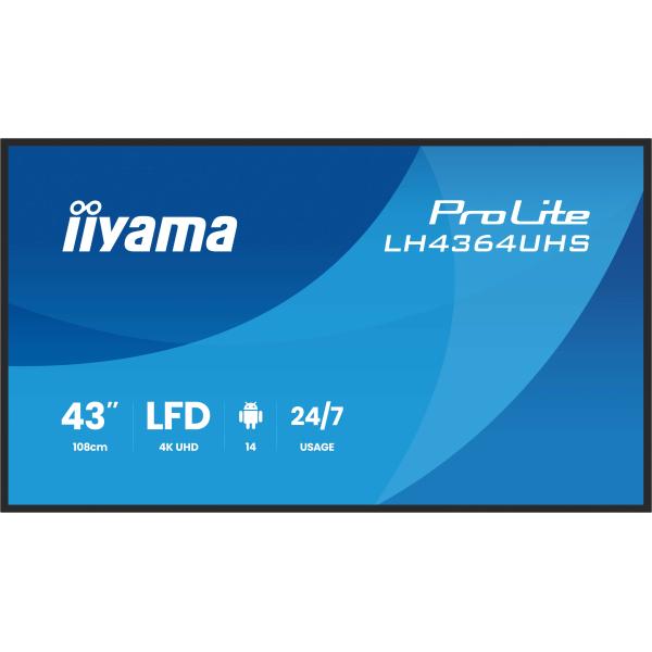 Iiyama LH4364UHS-B1AG visualizzatore di messaggi Pannello piatto per segnaletica digitale 109,2 cm [43] LED Wi-Fi 500 cd/m 4K Ultra HD Nero Processore integrato Android 24/7 (iiyama ProLite LH4364UHS-B1AG 43' 4K UHD)Iiyama4948570125302LH4364UHS-B1AG