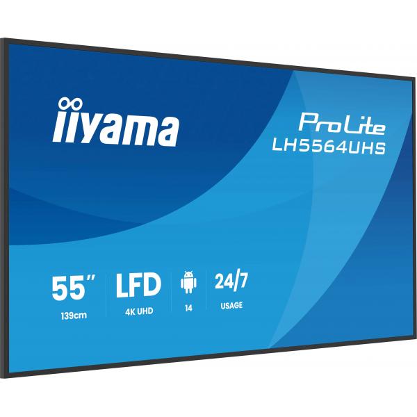 Iiyama LH5564UHS-B1AG visualizzatore di messaggi Pannello piatto per segnaletica digitale 139,7 cm [55] Wi-Fi 500 cd/m 4K Ultra HD Nero Processore integrato Android 24/7 (iiyama ProLite LH5564UHS-B1AG - 55 Categoria diagonale [54.6 visualizzabile] Di...