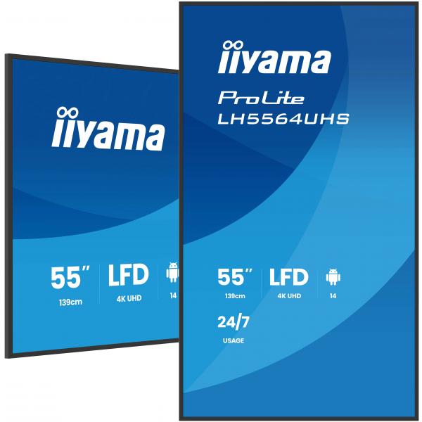 Iiyama LH5564UHS-B1AG visualizzatore di messaggi Pannello piatto per segnaletica digitale 139,7 cm [55] Wi-Fi 500 cd/m 4K Ultra HD Nero Processore integrato Android 24/7 (55 PROLITE LH5564UHS-B1AG Commercial Display - 55 Black Large Format Display 4K...