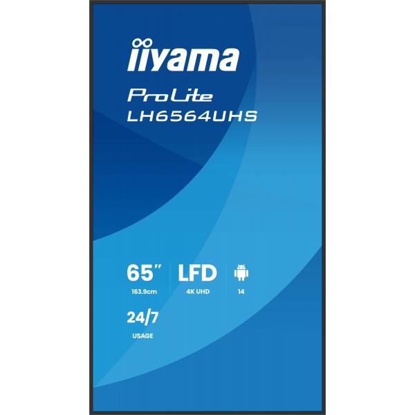 Iiyama LH6564UHS-B1AG visualizzatore di messaggi Pannello piatto per segnaletica digitale 165,1 cm [65] Wi-Fi 500 cd/m 4K Ultra HD Nero Processore integrato Android 24/7 (iiyama ProLite LH6564UHS-B1AG - 65 Categoria diagonale Display LCD retroillumin...