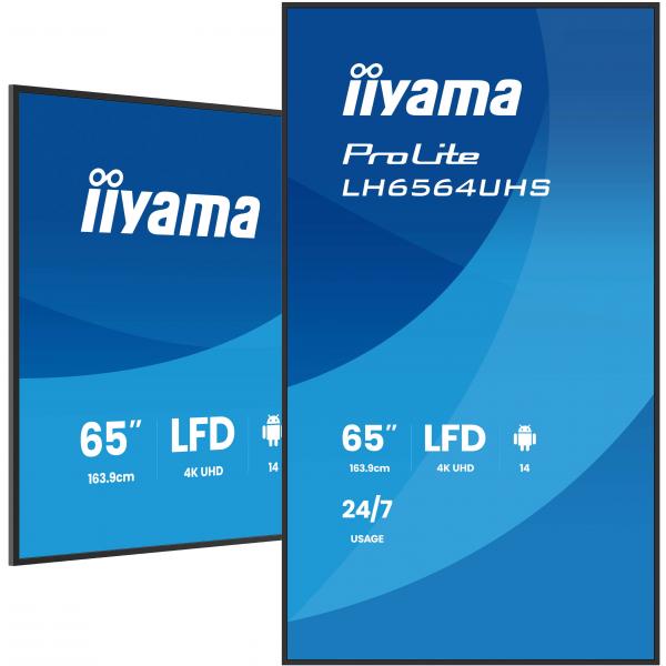 Iiyama LH6564UHS-B1AG visualizzatore di messaggi Pannello piatto per segnaletica digitale 165,1 cm [65] Wi-Fi 500 cd/m 4K Ultra HD Nero Android 24/7 (iiyama ProLite LH6564UHS-B1AG - 65 Categoria diagonale [64.5 visualizzabile] Display LCD retroillumi...