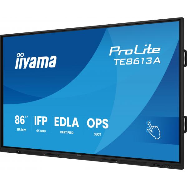 Iiyama TE8613A-B1AG visualizzatore di messaggi Pannello piatto interattivo 2,17 m [85.6] Wi-Fi 500 cd/m 4K Ultra HD Nero Touch screen Processore integrato Android 18/7 (iiyama ProLite 86' Google EDLA Certified IFP)Iiyama4948570124824TE8613A-B1AG