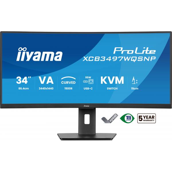 Iiyama ProLite XCB3497WQSNP-B1 Monitor PC 86,4 cm [34] 3440 x 1440 Pixel UltraWide Quad HD LED Nero (iiyama ProLite XCB3497WQSNP-B1 - Monitor a LED - curvato - 34 - 3440 x 1440 UWQHD @ 120 Hz - VA - 350 cd/m - 3000:1 - 0.4 ms - HDMI, DisplayPort, USB...