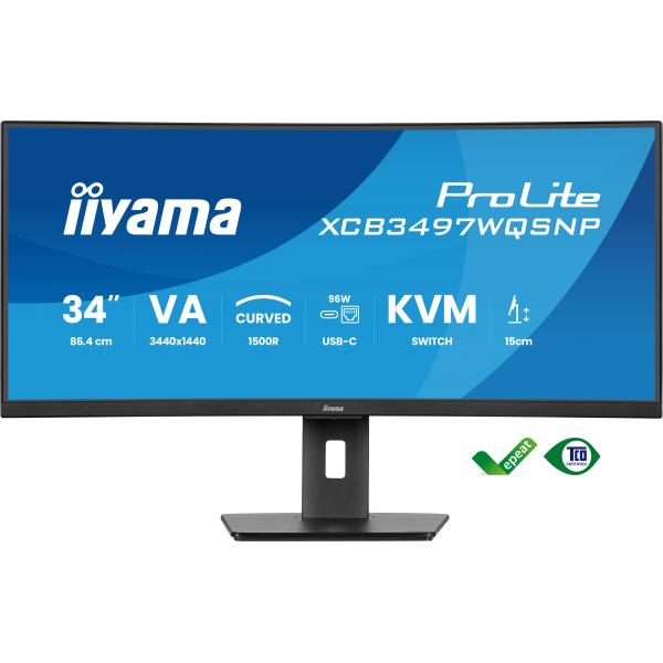 Iiyama ProLite XCB3497WQSNP-B1 Monitor PC 86,4 cm [34] 3440 x 1440 Pixel UltraWide Quad HD LED Nero (iiyama ProLite XCB3497WQSNP-B1 - Monitor a LED - curvato - 34 - 3440 x 1440 UWQHD @ 120 Hz - VA - 350 cd/m? - 3000:1 - 0.4 ms - HDMI, DisplayPort, US...