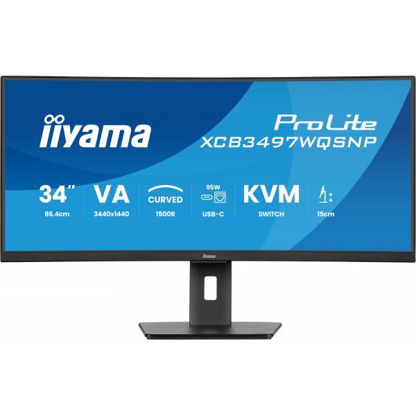 Iiyama ProLite XCB3497WQSNP-B1 Monitor PC 86,4 cm [34] 3440 x 1440 Pixel UltraWide Quad HD LED Nero (iiyama ProLite XCB3497WQSNP-B1 - Monitor a LED - curvato - 34 - 3440 x 1440 UWQHD @ 120 Hz - VA - 350 cd/m - 3000:1 - 0.4 ms - HDMI, DisplayPort, USB...
