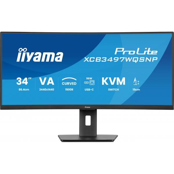 Iiyama ProLite XCB3497WQSNP-B1 Monitor PC 86,4 cm [34] 3440 x 1440 Pixel UltraWide Quad HD LED Nero (iiyama ProLite XCB3497WQSNP-B1 - Monitor a LED - curvato - 34 - 3440 x 1440 UWQHD @ 120 Hz - VA - 350 cd/m? - 3000:1 - 0.4 ms - HDMI, DisplayPort, US...