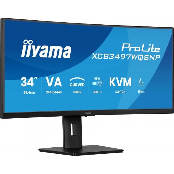 Iiyama ProLite XCB3497WQSNP-B1 Monitor PC 86,4 cm [34] 3440 x 1440 Pixel UltraWide Quad HD LED Nero (iiyama ProLite XCB3497WQSNP-B1 - Monitor a LED - curvato - 34 - 3440 x 1440 UWQHD @ 120 Hz - VA - 350 cd/m - 3000:1 - 0.4 ms - HDMI, DisplayPort, USB...