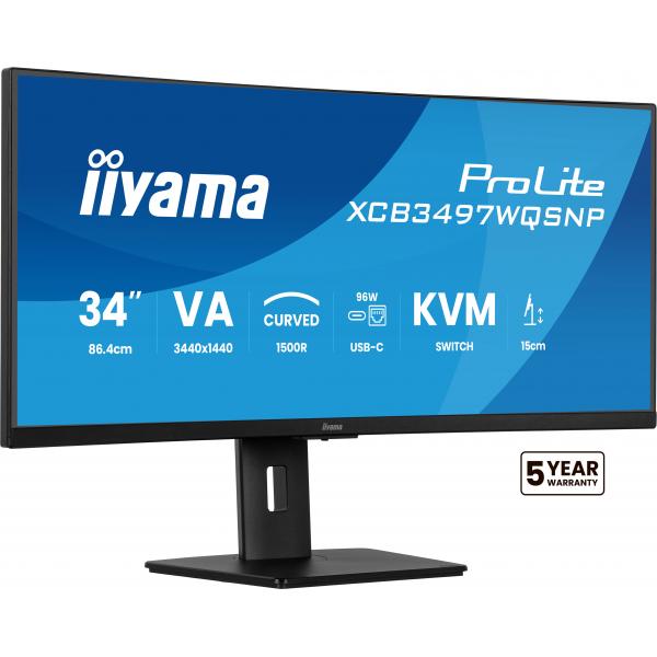 Iiyama ProLite XCB3497WQSNP-B1 Monitor PC 86,4 cm [34] 3440 x 1440 Pixel UltraWide Quad HD LED Nero (iiyama ProLite XCB3497WQSNP-B1 - Monitor a LED - curvato - 34 - 3440 x 1440 UWQHD @ 120 Hz - VA - 350 cd/m? - 3000:1 - 0.4 ms - HDMI, DisplayPort, US...