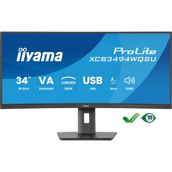Iiyama ProLite XCB3494WQSU-B1 Monitor PC 86,4 cm [34] 3440 x 1440 Pixel UltraWide Quad HD LED Nero (34 Pro Lite XCB3494WQSU-B1 Curved Monitor - 34 Black UWQHD VA Curved Monitor USB-C DisplayPort and HDMI)Iiyama4948570125135XCB3494WQSU-B1