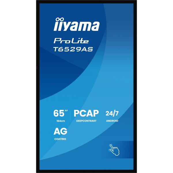 Iiyama T6529AS-B1AG visualizzatore di messaggi Design chiosco 163,8 cm [64.5] LED Wi-Fi 420 cd/m 4K Ultra HD Nero Touch screen Processore integrato Android 24/7 (65' All-in-One PCAP Interactive Display)Iiyama4948570125593T6529AS-B1AG