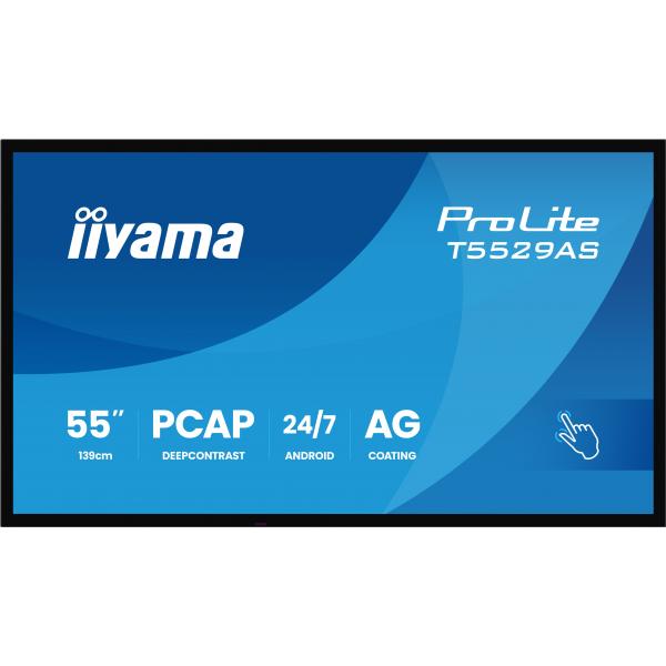 Iiyama T5529AS-B1AG visualizzatore di messaggi Design chiosco 138,7 cm [54.6] LED Wi-Fi 450 cd/m 4K Ultra HD Nero Touch screen Processore integrato Android 24/7 (55' All-in-One PCAP Interactive Display)Iiyama4948570125586T5529AS-B1AG