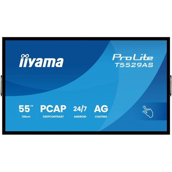 Iiyama T5529AS-B1AG visualizzatore di messaggi Design chiosco 138,7 cm [54.6] LED Wi-Fi 450 cd/m 4K Ultra HD Nero Touch screen Processore integrato Android 24/7 (55' All-in-One PCAP Interactive Display)Iiyama4948570125586T5529AS-B1AG
