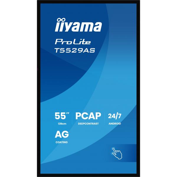 Iiyama T5529AS-B1AG visualizzatore di messaggi Design chiosco 138,7 cm [54.6] LED Wi-Fi 450 cd/m 4K Ultra HD Nero Touch screen Processore integrato Android 24/7 (55 ProLite T5529AS-B1AG Interactive Display - 55 Black All-In-One PCAP Interactive Displ...