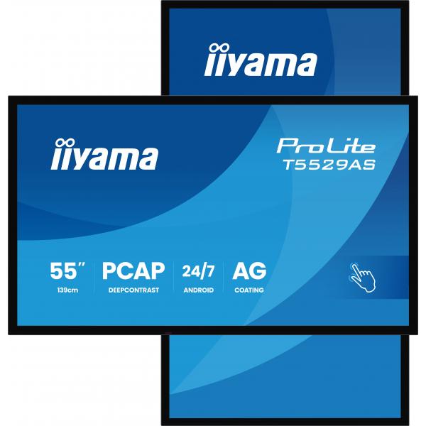 Iiyama T5529AS-B1AG visualizzatore di messaggi Design chiosco 138,7 cm [54.6] LED Wi-Fi 450 cd/m 4K Ultra HD Nero Touch screen Processore integrato Android 24/7 (55' All-in-One PCAP Interactive Display)Iiyama4948570125586T5529AS-B1AG