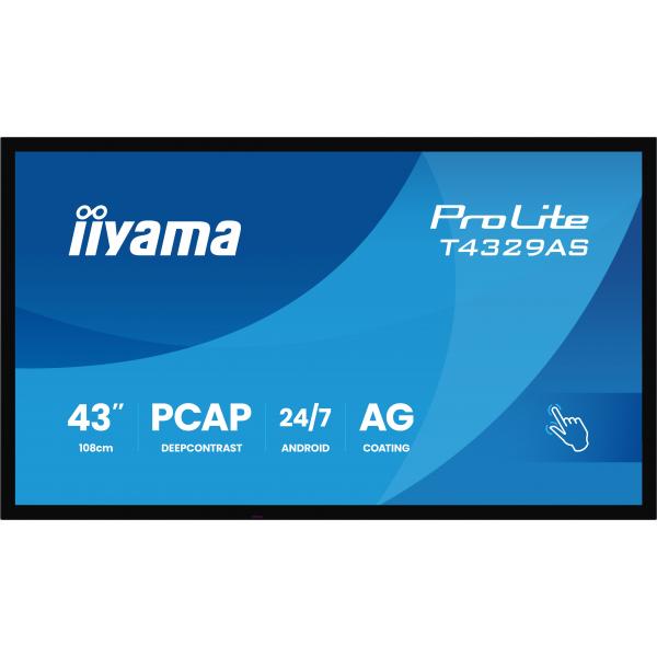 Iiyama T4329AS-B1AG Monitor PC 108 cm [42.5] 3840 x 2160 Pixel 4K Ultra HD LED Touch screen Nero (43' All-in-One PCAP Interactive Display)Iiyama4948570125579T4329AS-B1AG