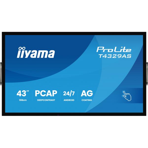 Iiyama T4329AS-B1AG Monitor PC 108 cm [42.5] 3840 x 2160 Pixel 4K Ultra HD LED Touch screen Nero (43 ProLite T4329AS-B1AG - 43 Black Interactive Display 500cd/m2 2x HDMI)Iiyama4948570125579T4329AS-B1AG