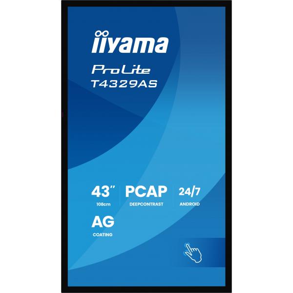 Iiyama T4329AS-B1AG Monitor PC 108 cm [42.5] 3840 x 2160 Pixel 4K Ultra HD LED Touch screen Nero (43 ProLite T4329AS-B1AG - 43 Black Interactive Display 500cd/m2 2x HDMI)Iiyama4948570125579T4329AS-B1AG