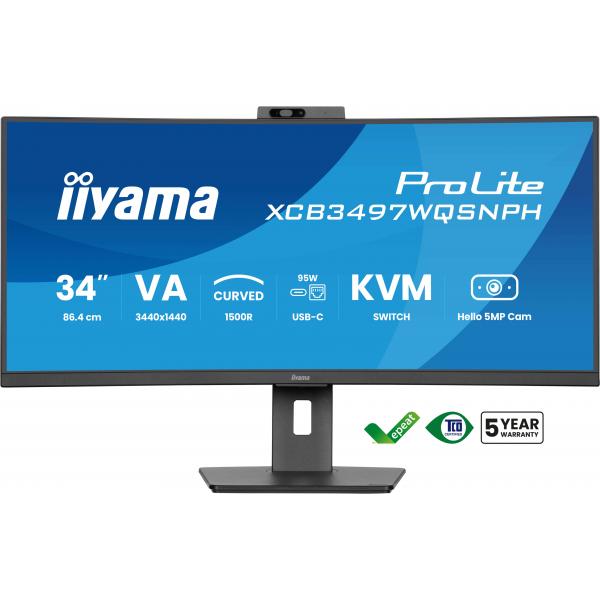 Iiyama ProLite XCB3497WQSNPH-B1 Monitor PC 86,4 cm [34] 3440 x 1440 Pixel UltraWide Quad HD LED Nero (34 ProLite XCB3497WQSNPH-B1 Monitor - 34 Black VA Monitor Height Adjustable DisplayPort USB and HDMI)Iiyama4948570125296XCB3497WQSNPH-B1