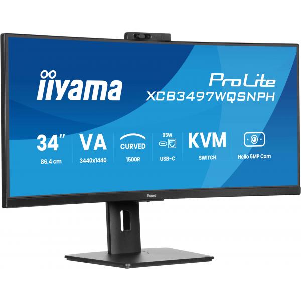 Iiyama ProLite XCB3497WQSNPH-B1 Monitor PC 86,4 cm [34] 3440 x 1440 Pixel UltraWide Quad HD LED Nero (34 ProLite XCB3497WQSNPH-B1 Monitor - 34 Black VA Monitor Height Adjustable DisplayPort USB and HDMI)Iiyama4948570125296XCB3497WQSNPH-B1