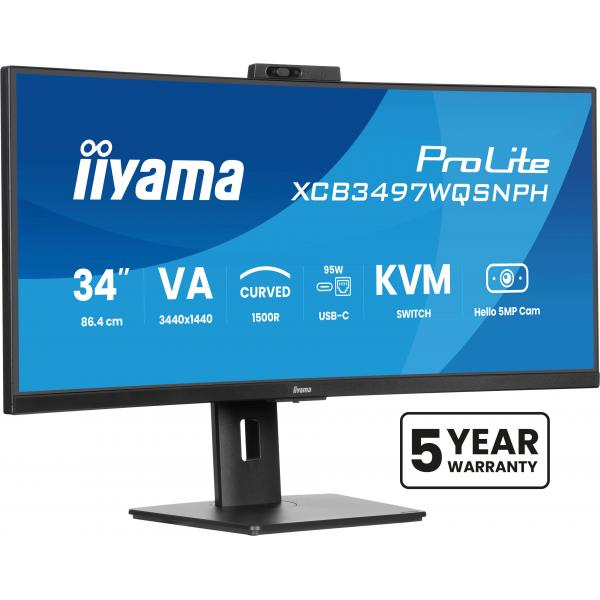 Iiyama ProLite XCB3497WQSNPH-B1 Monitor PC 86,4 cm [34] 3440 x 1440 Pixel UltraWide Quad HD LED Nero (34 ProLite XCB3497WQSNPH-B1 Monitor - 34 Black VA Monitor Height Adjustable DisplayPort USB and HDMI)Iiyama4948570125296XCB3497WQSNPH-B1
