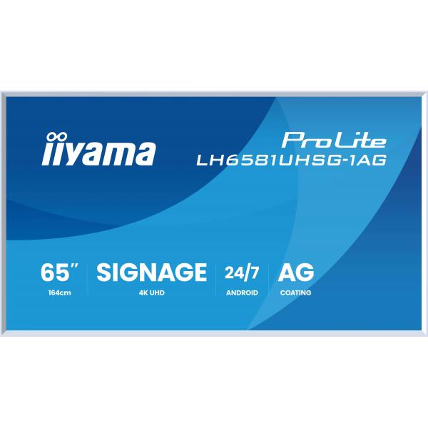 Iiyama LH6581UHSG-1AG visualizzatore di messaggi Pannello piatto per segnaletica digitale 163,8 cm [64.5] Wi-Fi 500 cd/m 4K Ultra HD Bianco Processore integrato Android 24/7 (65' 4K UHD Digital Signage Display  Sleek & Flexible)Iiyama4948570125623LH6...