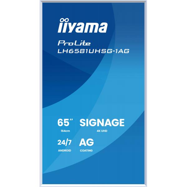 Iiyama LH6581UHSG-1AG visualizzatore di messaggi Pannello piatto per segnaletica digitale 163,8 cm [64.5] Wi-Fi 500 cd/m 4K Ultra HD Bianco Processore integrato Android 24/7 (65' 4K UHD Digital Signage Display  Sleek & Flexible)Iiyama4948570125623LH6...