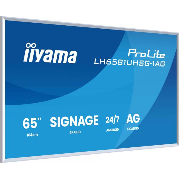 Iiyama LH6581UHSG-1AG visualizzatore di messaggi Pannello piatto per segnaletica digitale 163,8 cm [64.5] Wi-Fi 500 cd/m 4K Ultra HD Bianco Processore integrato Android 24/7 (65' 4K UHD Digital Signage Display  Sleek & Flexible)Iiyama4948570125623LH6...