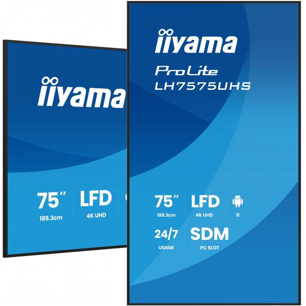 Iiyama LH7575UHS-B2AG visualizzatore di messaggi Pannello piatto per segnaletica digitale 190,5 cm [75] LCD Wi-Fi 500 cd/m 4K Ultra HD Nero Processore integrato Android 11 24/7 (75 ProLite LH7575UHS-B2AG - Clearance - Clearance - Box Damage - 75 Blac...