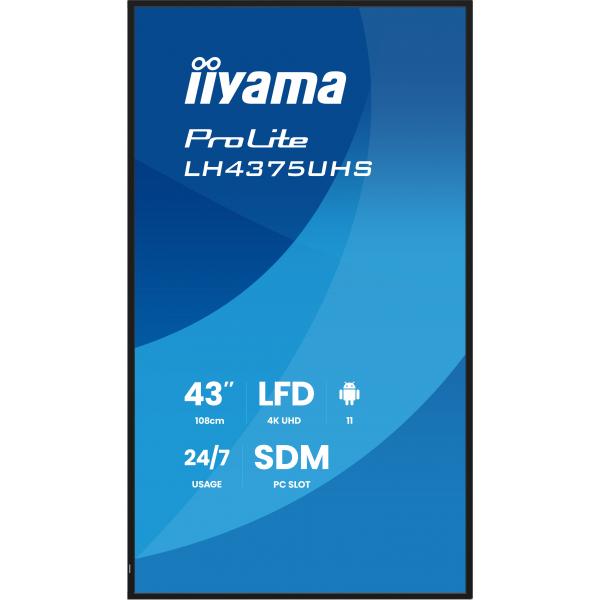 Iiyama LH4375UHS-B2AG visualizzatore di messaggi Pannello piatto per segnaletica digitale 108 cm [42.5] LCD Wi-Fi 500 cd/m 4K Ultra HD Nero Processore integrato Android 11 24/7 (43 ProLite LH4375UHS-B2AG Commercial Display - 43 Black Professional Dig...