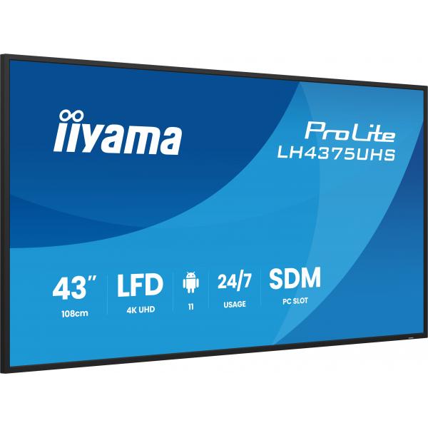 Iiyama LH4375UHS-B2AG visualizzatore di messaggi Pannello piatto per segnaletica digitale 108 cm [42.5] LCD Wi-Fi 500 cd/m 4K Ultra HD Nero Processore integrato Android 11 24/7 (43 ProLite LH4375UHS-B2AG Commercial Display - 43 Black Professional Dig...