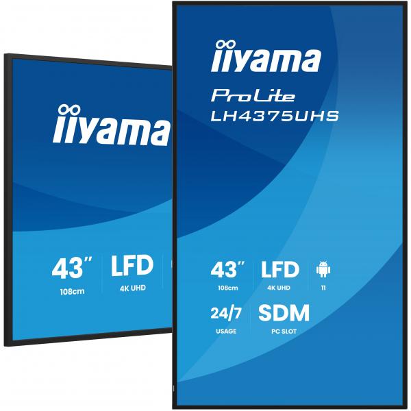 Iiyama LH4375UHS-B2AG visualizzatore di messaggi Pannello piatto per segnaletica digitale 108 cm [42.5] LCD Wi-Fi 500 cd/m 4K Ultra HD Nero Processore integrato Android 11 24/7 (iiyama LH4375UHS-B2AG Signage Display Digital signage flat)Iiyama4948570...