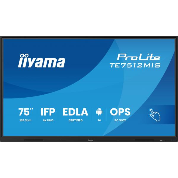 Iiyama TE7512MIS-B4AG visualizzatore di messaggi Design chiosco 190,5 cm [75] LCD Wi-Fi 400 cd/m 4K Ultra HD Nero Touch screen Processore integrato Android 24/7 (75 TE7512MIS-B4AG Interactive Display - 75 Black 4K UHD Interactive Display 3x HDMI 24/7...