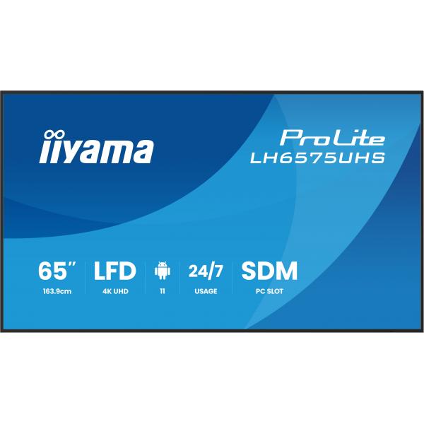 Iiyama LH6575UHS-B2AG visualizzatore di messaggi Pannello piatto per segnaletica digitale 163,8 cm [64.5] LCD Wi-Fi 500 cd/m 4K Ultra HD Nero Processore integrato Android 11 24/7 (iiyama LH6575UHS-B2AG Signage Display Digital signage flat)Iiyama49485...