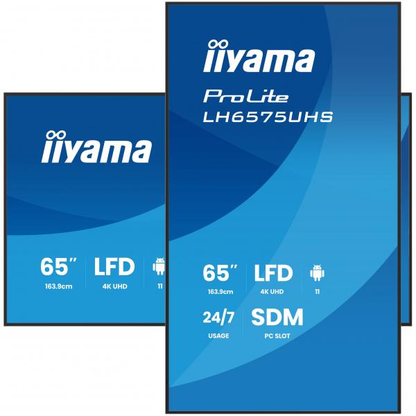 Iiyama LH6575UHS-B2AG visualizzatore di messaggi Pannello piatto per segnaletica digitale 163,8 cm [64.5] LCD Wi-Fi 500 cd/m 4K Ultra HD Nero Processore integrato Android 11 24/7 (iiyama ProLite LH6575UHS-B2AG - 65 Categoria diagonale [64.5 visualizz...