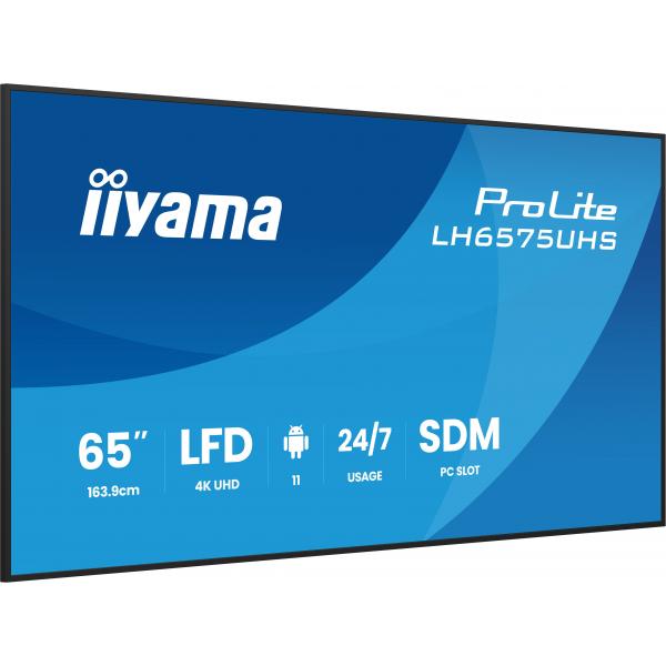Iiyama LH6575UHS-B2AG visualizzatore di messaggi Pannello piatto per segnaletica digitale 163,8 cm [64.5] LCD Wi-Fi 500 cd/m 4K Ultra HD Nero Processore integrato Android 11 24/7 (iiyama LH6575UHS-B2AG Signage Display Digital signage flat)Iiyama49485...