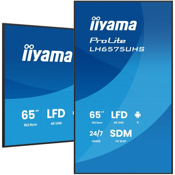 Iiyama LH6575UHS-B2AG visualizzatore di messaggi Pannello piatto per segnaletica digitale 163,8 cm [64.5] LCD Wi-Fi 500 cd/m 4K Ultra HD Nero Processore integrato Android 11 24/7 (iiyama LH6575UHS-B2AG Signage Display Digital signage flat)Iiyama49485...