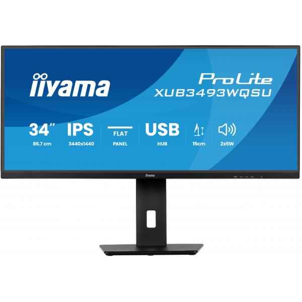 Iiyama ProLite XUB3493WQSU-B6 Monitor PC 86,4 cm [34] 3440 x 1440 Pixel UltraWide Quad HD LED Nero (iiyama ProLite XUB3493WQSU-B6 - Monitor a LED - 34 - 3440 x 1440 UWQHD @ 120 Hz - IPS - 400 cd/m - 1000:1 - 1 ms - 2xHDMI, DisplayPort - altoparlanti ...