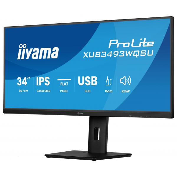 Iiyama ProLite XUB3493WQSU-B6 Monitor PC 86,4 cm [34] 3440 x 1440 Pixel UltraWide Quad HD LED Nero (iiyama ProLite XUB3493WQSU-B6 - Monitor a LED - 34 - 3440 x 1440 UWQHD @ 120 Hz - IPS - 400 cd/m - 1000:1 - 1 ms - 2xHDMI, DisplayPort - altoparlanti ...