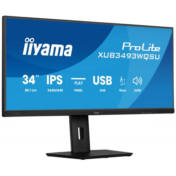 Iiyama ProLite XUB3493WQSU-B6 Monitor PC 86,4 cm [34] 3440 x 1440 Pixel UltraWide Quad HD LED Nero (iiyama ProLite XUB3493WQSU-B6 - Monitor a LED - 34 - 3440 x 1440 UWQHD @ 120 Hz - IPS - 400 cd/m - 1000:1 - 1 ms - 2xHDMI, DisplayPort - altoparlanti ...
