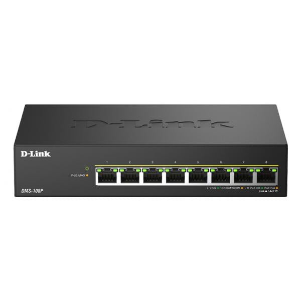 D-Link DMS-108P/B switch di rete Non gestito 2.5G Ethernet [100/1000/2500] Supporto Power over Ethernet [PoE] Nero (D-Link DMS-108P - Switch - unmanaged - 8 x 10/100/1000/2.5G [PoE++] - desktop - PoE++ [230 W])D-link0790069477980DMS-108P/B